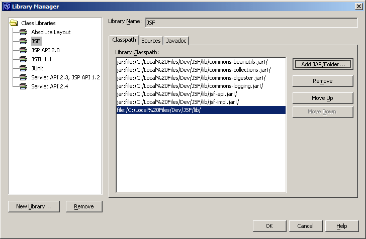 Adding JAR files to a library