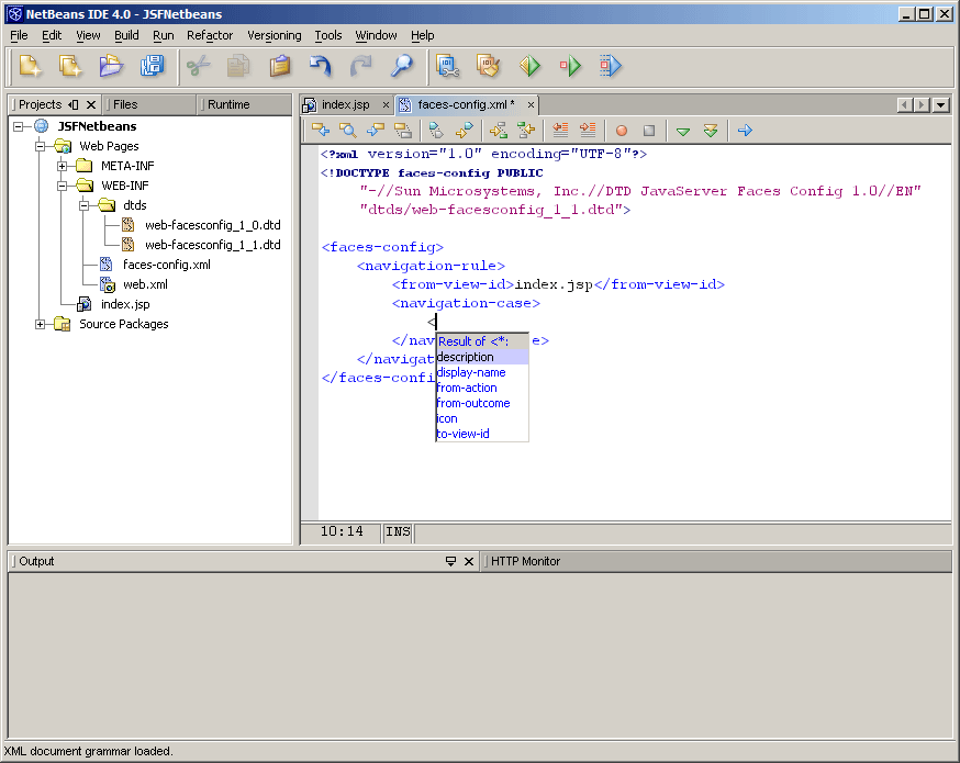 Editing faces-config.xml with auto-completion